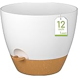 FIASON Self Watering Plant Pots - 12 inch (1 Pack) Large Plastic Reservoir Planters with Drainage Holes for Indoor Outdoor Pl