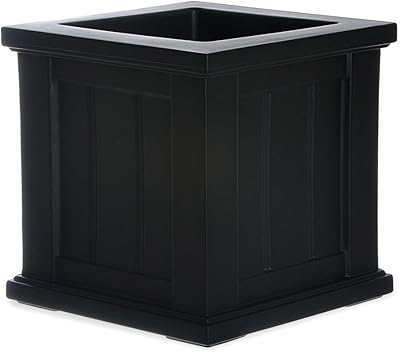 Mayne 4836B Cape Cod 14in Square Planter, 14in L x 14in W x 14in H, Black