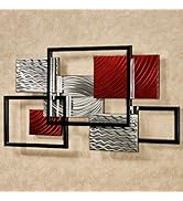 Framed Array Abstract Metal Wall Sculpture - Handcrafted Stainless Steel - Black, Silver, Red, La...