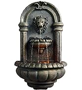 Peaktop Royal Lion Head Light Weight Wall Waterfall Fountain with LED Lights and Pump for Outdoor...