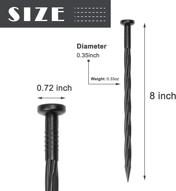 Plastic Edging Stakes; 25 Pcs 8-Inch Landscape Anchoring Spikes, Spiral Nylon Landscape for Paver Edging, Weed Barriers, Turf, Tent, Anchoring Spikes (25, 8 in) - Image 2