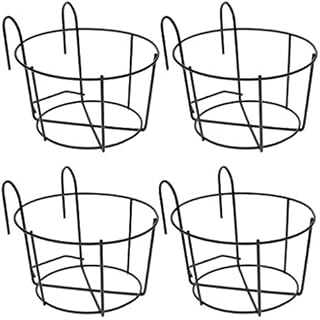 4 Pack Hanging Planters for Railings Rail Planter Hanging Baskets Flower Pot Holders Iron Plant Racks Metal Fence Planter Potted Stand Mounted Balcony Plant Baskets Container,Garden Steel Pots