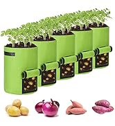 JERIA 5-Pack 10 Gallon Potato Grow Bags w/Access Flap, Aeration Fabric Pots with Handles Nonwoven...