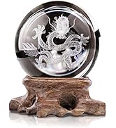 3D Crystal Ball Inner Carved Dragon Design Paperweight Ornament Sphere for Birthday Gift With Woo...