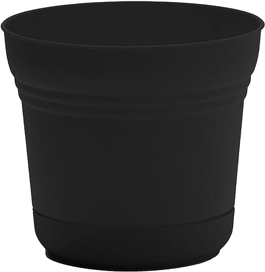 Bloem Saturn Round Planter with Saucer Tray: 12" - Black - Durable Plastic Pot, Matte Finish, Removable Saucer, for Indoor & Outdoor Use, Gardening, 3 Gallon Capacity