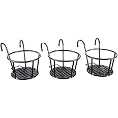 HowRU Iron Art Hanging Baskets Flower Pot Holder Over The Rail Metal Fence Planters Assemble - Pack of 3 (Black)