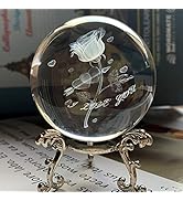 Crystal 2.4 inch (60mm) Carving Rose Crystal Ball with Sliver-Plated Flowering Stand,Fengshui Gla...