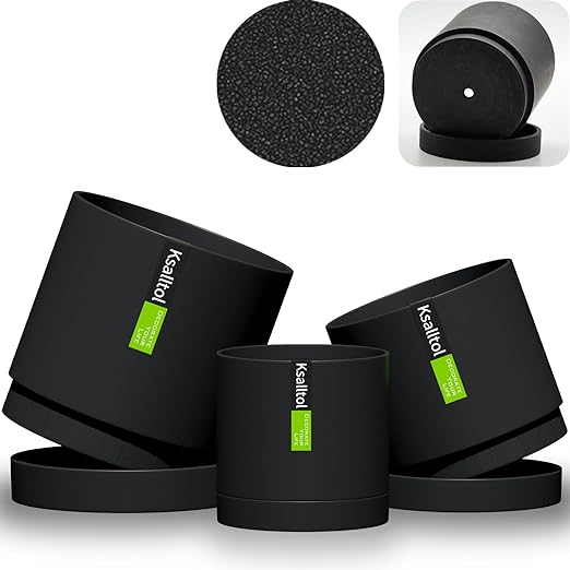 Ksalltol Plant Pots Indoor 5.7/4.6/4 Inch, Quartzite Pots for Planting with Drainage Holes, Black