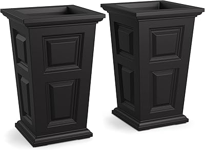 Mayne Wyndham 24in Tall Planter - 2 Pack - Black - Built-in Water Reservoir (7829-B)
