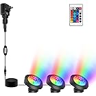 CREPOW RGBW Pond Lights, 18 LED Super Bright Underwater Submersible Fountain Lights Color Changing Spotlights, 98ft Remote Control IP68 Waterproof for Fish Aquarium Tank Garden Yard Pool (Set of 3)