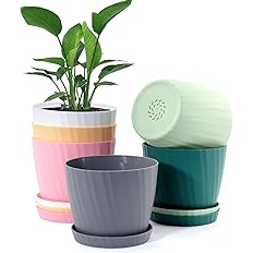 UOUZ 6'' Plant Pots Bulk, 6 Pack Plastic Planters with Drainage Holes and Saucers for Indoor Outdoor House Plants and Flowers