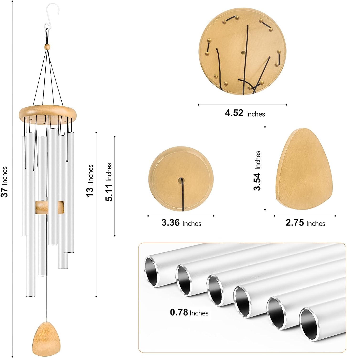 Large Aluminium Wind Chimes 37" Inches to Create a Zen Atmosphere for Outdoor, Garden, Patio Decoration with Wind Catcher, Classic Black, Suitable as A Gift for Unisex - Image 41