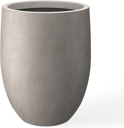 Kante 21.7" H Weathered Concrete Tall Planter, Large Outdoor Indoor Decorative Pot with Drainage Hole and Rubber Plug, Modern Round Style for Home and Garden