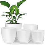Homenote Plastic Planter, 7/6/5.5/4.8/4.5 Inch Flower Pot Indoor Modern Decorative Pots for Plants with Drainage Hole and Tra