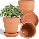 6 Inch Clay Pot for Plant with Saucer - 4 Pack Large Terra Cotta Plant Pot with Drainage Hole, Flower Pot with Tray, Terracot