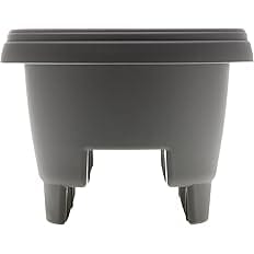 Bloem Modica Deck Rail Round Planter: 12" - Charcoal - Matte Finish, Fits Rail Sizes 3"-3.75", Durable Resin Pot, for Indoor