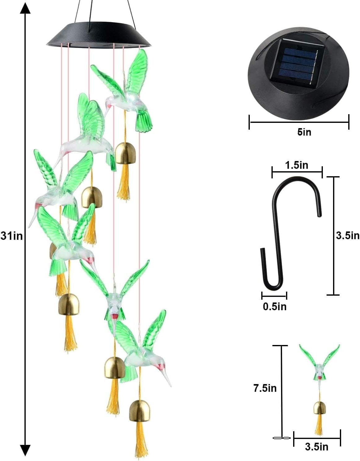 Campanilla de viento solar de colibrí al aire libre, regalo para papá, mamá, abuela, esposa, hija, hermana, tía, abuela, mujeres, decoración al aire libre para patio, jardinería - Image 78