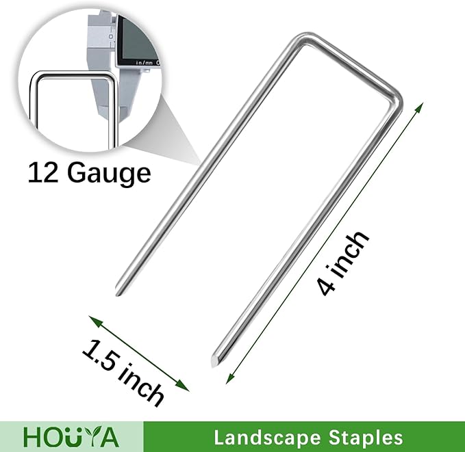 HOUYA 50 Pack Landscape Staples 4 Inch 12 Gauge Garden Stakes Galvanized Garden Staples Pins Anti-Rust Ground Stakes for Weed Barrier, Irrigation Tubing, Yard Lawn, Landscape Fabric - Image 2