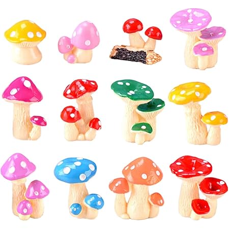 MAOMIA Miniature Mushroom Figurines 12 Pcs Fairy Garden Accessories Mushroom Cake Toppers Micro Landscape Garden Decoration Plant Flower Pots Ornaments