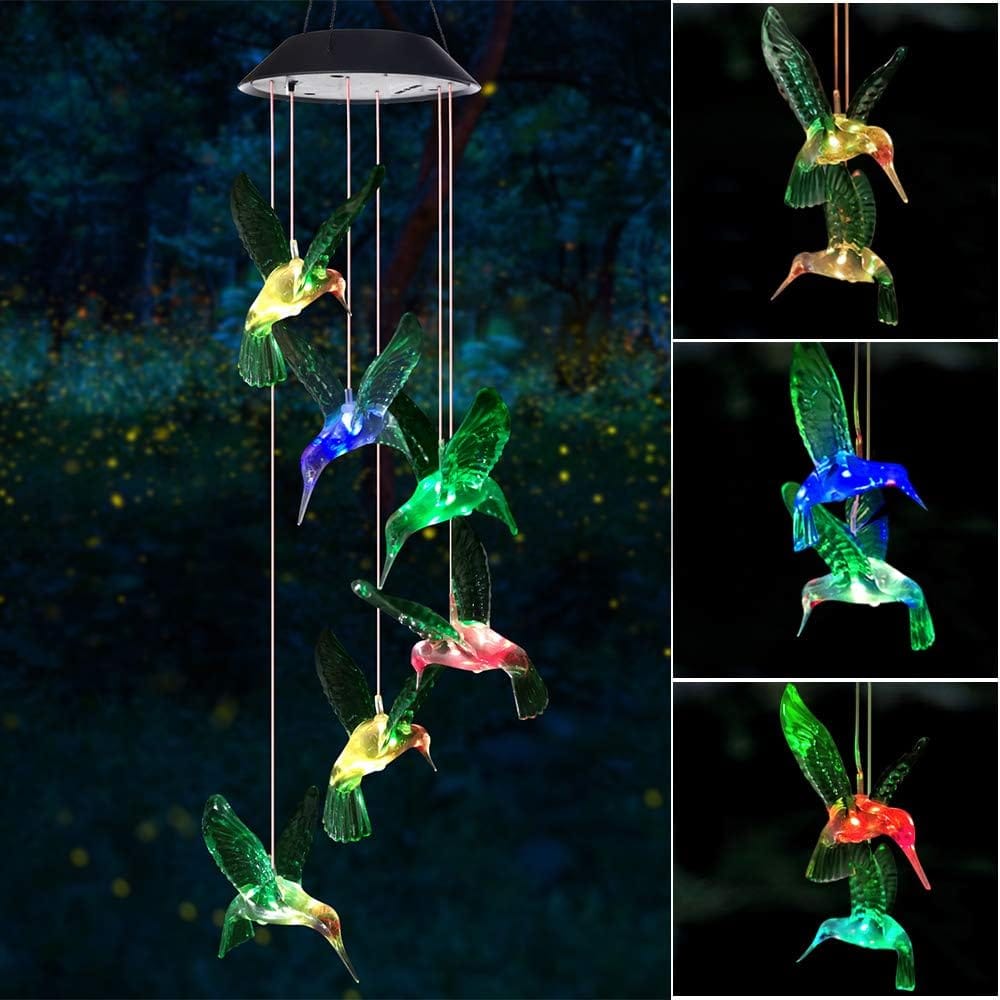 Campanilla de viento solar de colibrí al aire libre, regalo para papá, mamá, abuela, esposa, hija, hermana, tía, abuela, mujeres, decoración al aire libre para patio, jardinería
