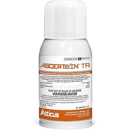 Ascertain TR Greenhouse Fogger (2oz Can) by Atticus (Compare to Attain) - Total Release Bifenthrin Insecticide/Miticide - Controls Mites, Aphids, Thrips, Fungus Gnats, Whiteflies, and Caterpillars (Packaging May Vary)