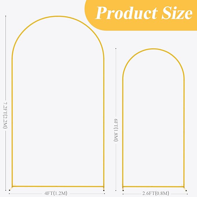 Putros Metal Arch Backdrop Stand Gold Wedding Arch Stand Set of 2 (7.2FT/6FT) Square Arched Frame for Birthday Party Graduation Ceremony Decoration - Image 3