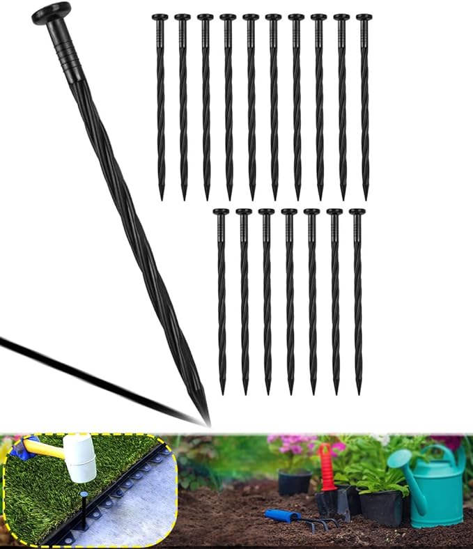 Meboyz 50-Pack Plastic Edging Stakes, 8-Inch Edging Spikes, Spiral Nylon Landscape Anchoring Spikes for Paver Edging, Weed Barrier, Artificial Turf & More Weed Barrier, Artificial Turf & More.