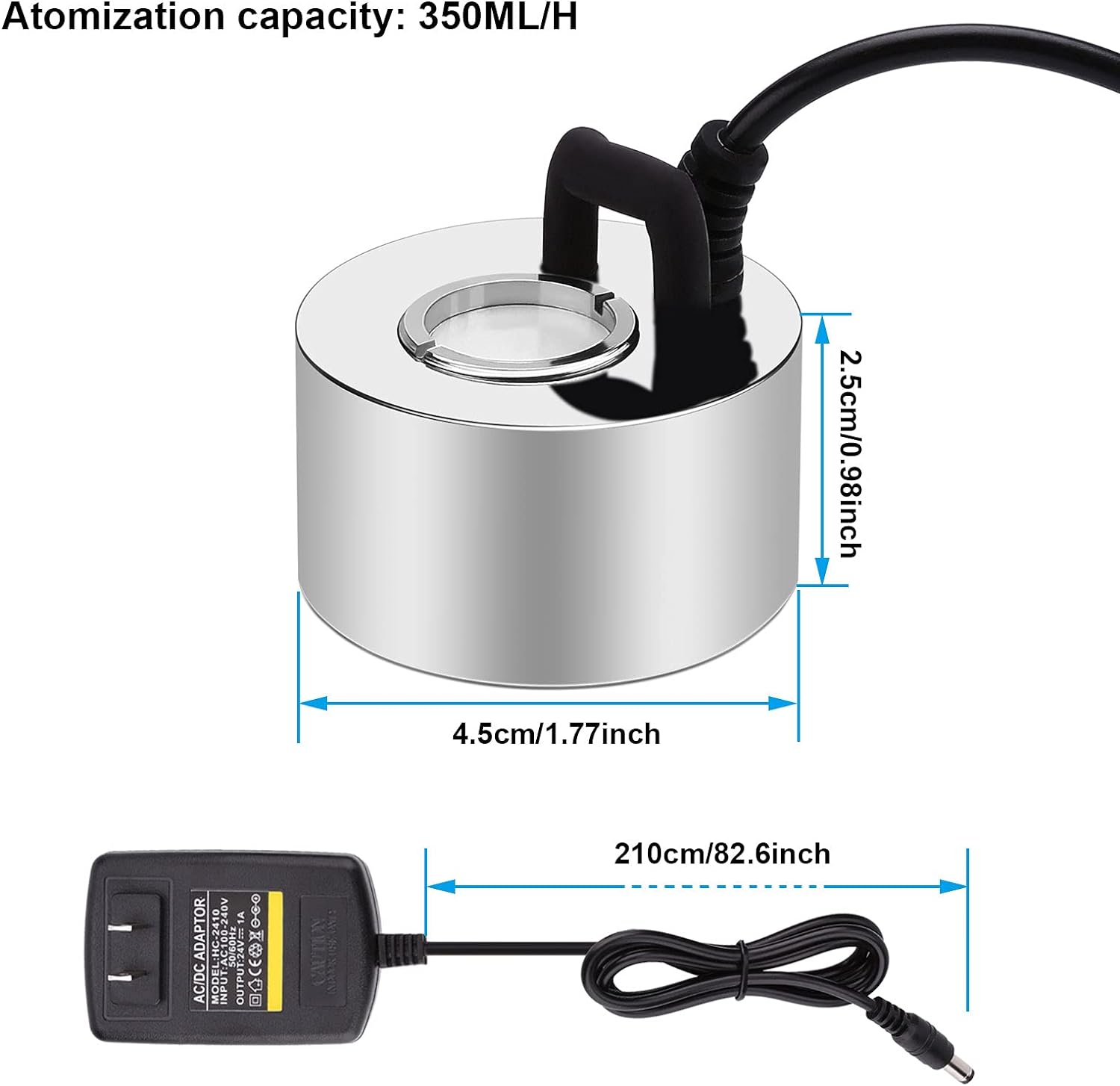 FITNATE 350ml/H Mist Maker Metal Fogger Atomizer for Water Fountain Pond Pot Rockery Sink, with Removable Splash Guard,Atomized disc and Changing Tools - Image 3