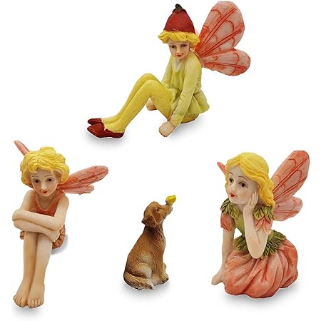 JIUMO Miniature Garden Fairies for Fairy Garden Fairy Figurines Accessories Outdoor Little Garden Fairies Mini Fairies Set for Kids Garden Miniature Boy Fairies Sitting Fairies