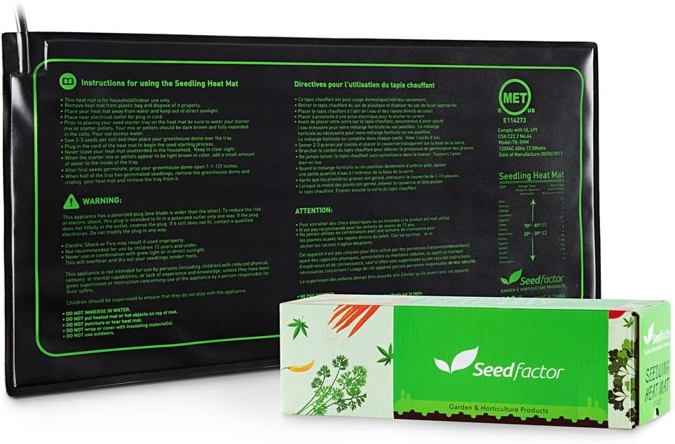 MET Certified Seedling Heat Mat, Seedfactor Waterproof Durable Germination Station Heat Mat, Warm Hydroponic Heating Pad for Indoor Home Gardening Seed Starter(10" x 20")