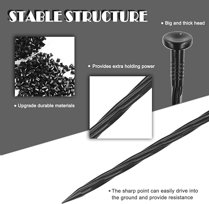 Plastic Edging Stakes; 25 Pcs 8-Inch Landscape Anchoring Spikes, Spiral Nylon Landscape for Paver Edging, Weed Barriers, Turf, Tent, Anchoring Spikes (25, 8 in) - Image 3