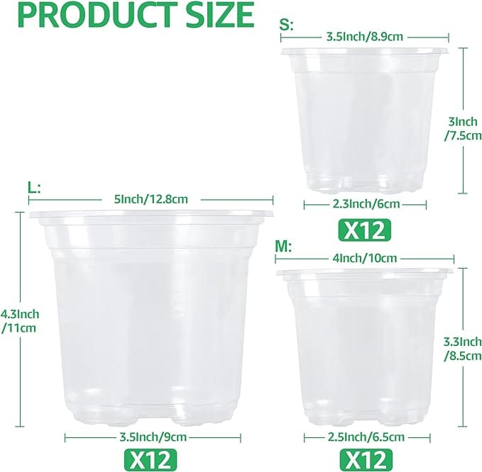 36 Packs 5/4/3.5 Inch Reinforced Clear Nursery Pots with Drainage Hole, Transparent Variety Pack Plastic Plant Pot Seedling Planter Seed Starter Flower 20pcs Labels - Image 2
