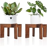 HPC Decor 2 Pack Wood Plant Stand Indoor, Modern Farmhouse Plants Stands, Wooden Planter Holder, Stable Plant Pot Flower Shel