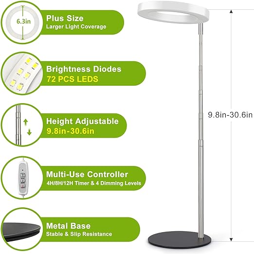 LORDEM Grow Light, LED Plant Light for Indoor Plants Growing, Full Spectrum Desk Growth Lamp with Automatic Timer for 4H/8H/12H, 4 Dimmable Levels, Height Adjustable 9.8"-30.6" - Image 3