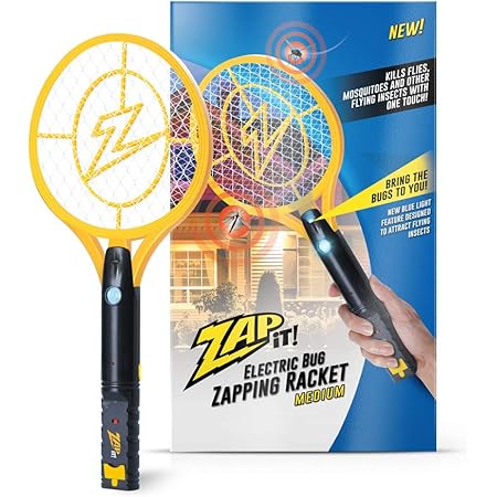 ZAP IT! Bug Zapper Rechargeable Bug Zapper Racket W/ Blue Light Attractant, 4,000 Volt, USB Charging Cable