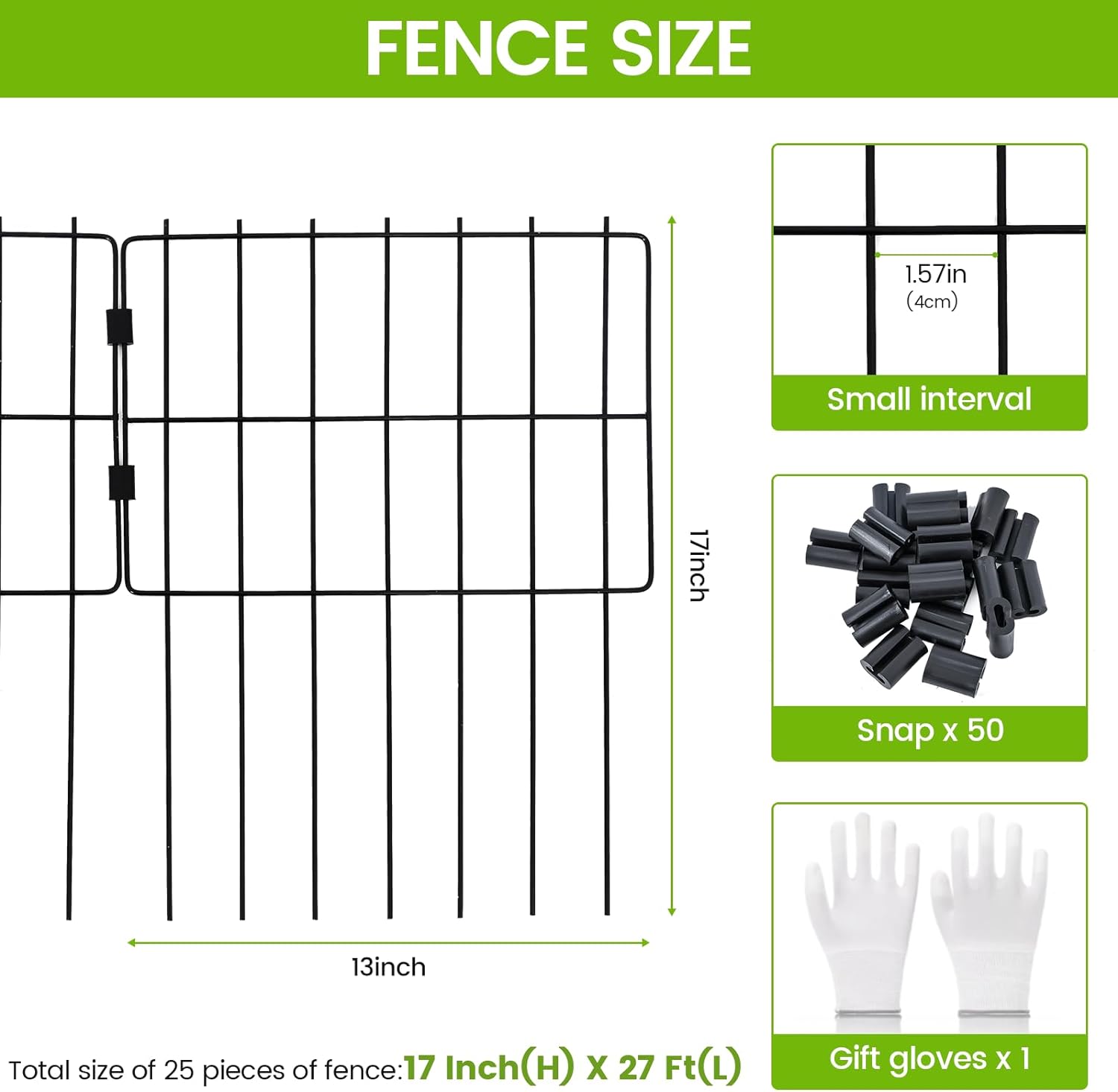 WEEDING Paquete de 25 cercas decorativas para jardín, 17 pulgadas de alto x 27 pies de largo, barrera de alambre de metal inoxidable para animales, reutilizable, sin excavar, para perros, conejos, estacas de tierra para patio al aire libre, color negro - Image 4