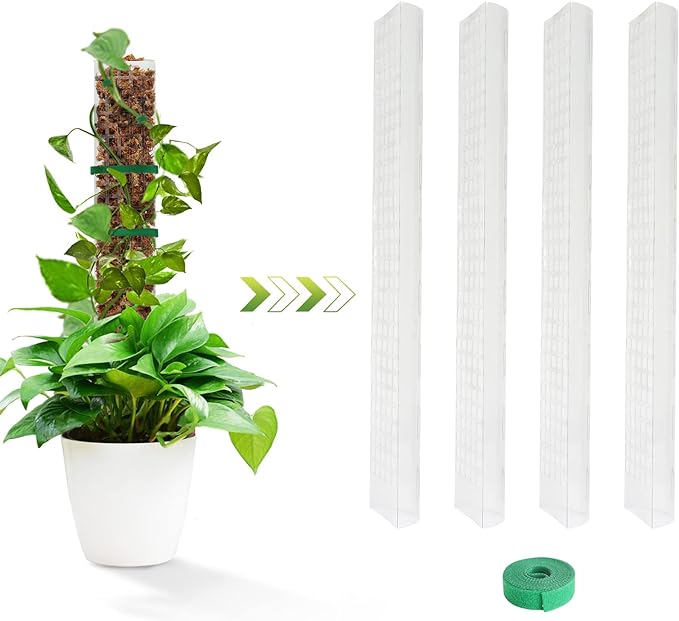 EOX 4 Pcs 24 Inch Plastic Moss Pole for Plants Monstera, Climbing Plants, Plant Support for Indoor Plants Work with Sphagnum Moss