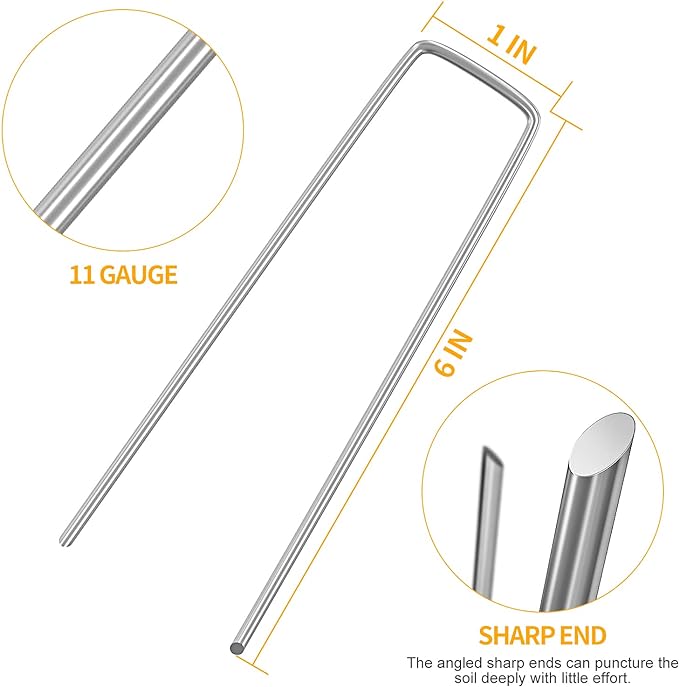 WAENLIR 6 inch Garden Staples Galvanized Landscape Stakes 11 Gauge, Heavy Duty Fence Stakes Sod Pins for Securing Weed Fabric Barrier,Ground Cover, Artificial Turf,Dog Fence - Image 2