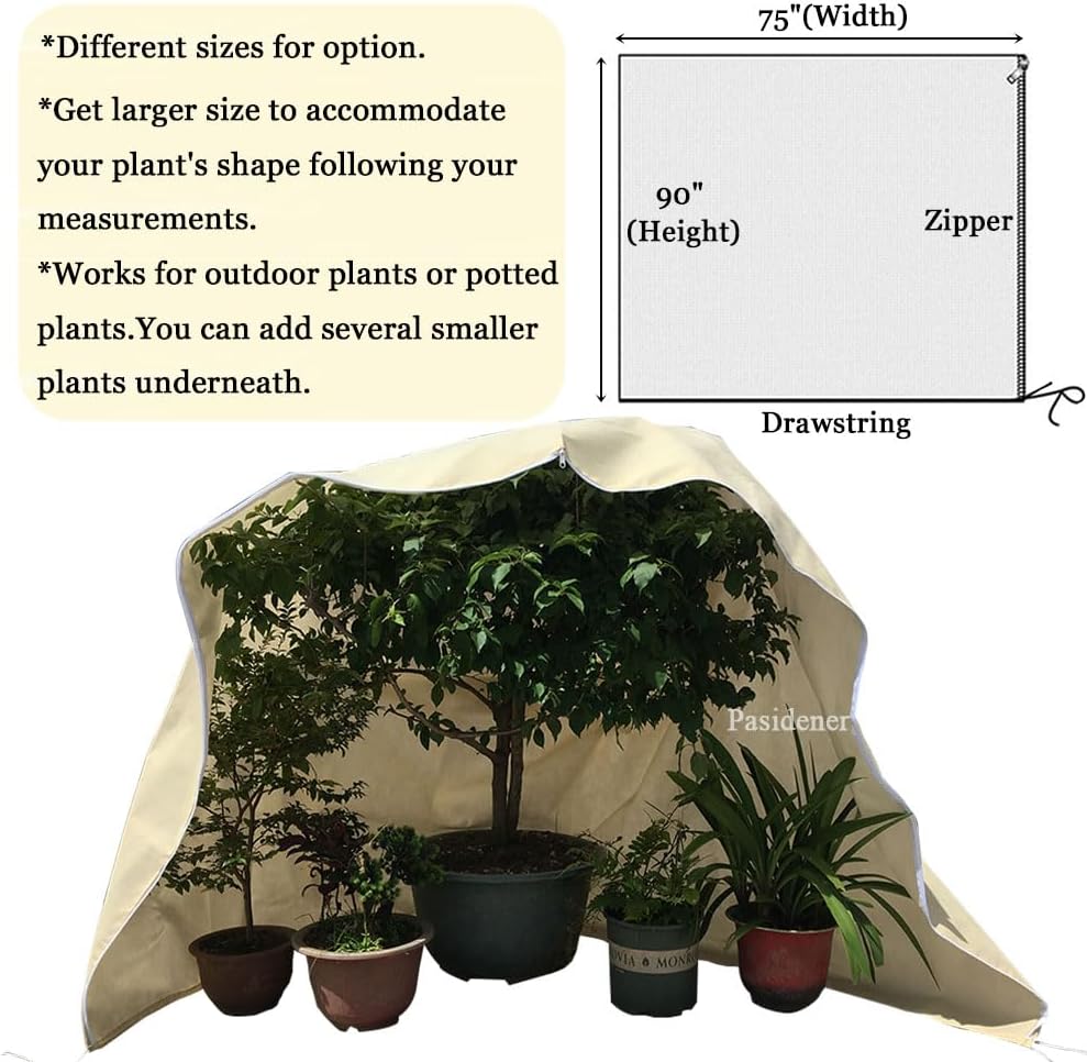 Pasidener Plant Covers Freeze Protection 2.8oz 1 Pack 90"x75" Winter Tree Covers Frost Blankets for Outdoor Plants with Zipper Drawstring- Frost Cold Pest Protection for Shrubs Fruit Tree - Image 3