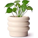 JOFAMY Tiered Bubble Ceramic Plant Pot, Creamy White 6 Inch Ceramic Planter with Drainage Holes, Ceramic Flower Pot with Mesh