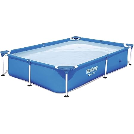 Bestway Steel Pro 87 Inch x 59 Inch x 17 Inch Rectangular Metal Frame Above Ground Outdoor Backyard Swimming Pool, Blue (Pool Only)