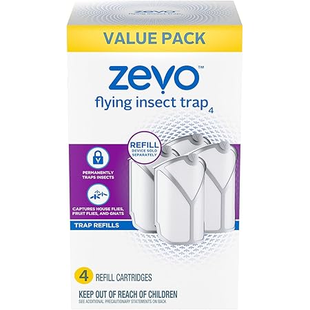 Zevo Flying Insect Trap, Fly Trap Refill Cartridges (4 Total Refill Cartridges)