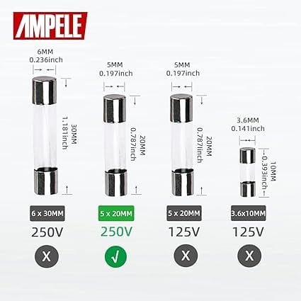 AMPELE (Pack of 20) 5A Fast-Blow Fuse 5Amp 250V Glass Fuses 0.2 x 0.78 inch / 5 x 20 mm (5Amp)(F5AL) - Image 2