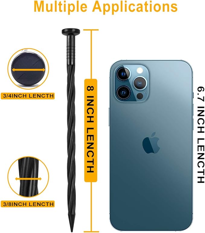 Meboyz 50-Pack Plastic Edging Stakes, 8-Inch Edging Spikes, Spiral Nylon Landscape Anchoring Spikes for Paver Edging, Weed Barrier, Artificial Turf & More Weed Barrier, Artificial Turf & More. - Image 2