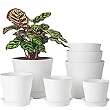 LaDoVita 7 Pack Plastic Plant Pots Indoor, 7/6.5/6/5.5/5/4.5/4 Inch Modern Planters for Plants, Flower Pots with Drainage Hol