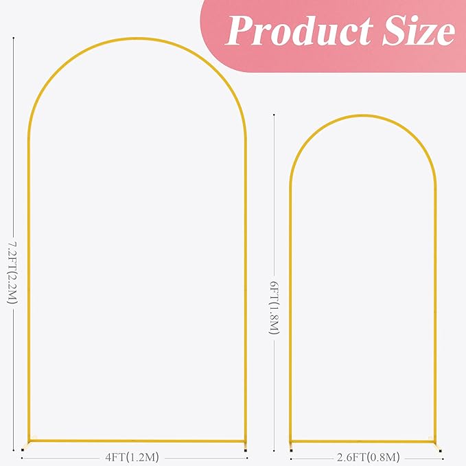 Fomcet Metal Arch Backdrop Stand Set of 2 Gold Wedding Arch Stand 7.2FT & 6FT Arched Backdrop Frame for Birthday Party Baby Shower Graduation Ceremony Decoration - Image 2