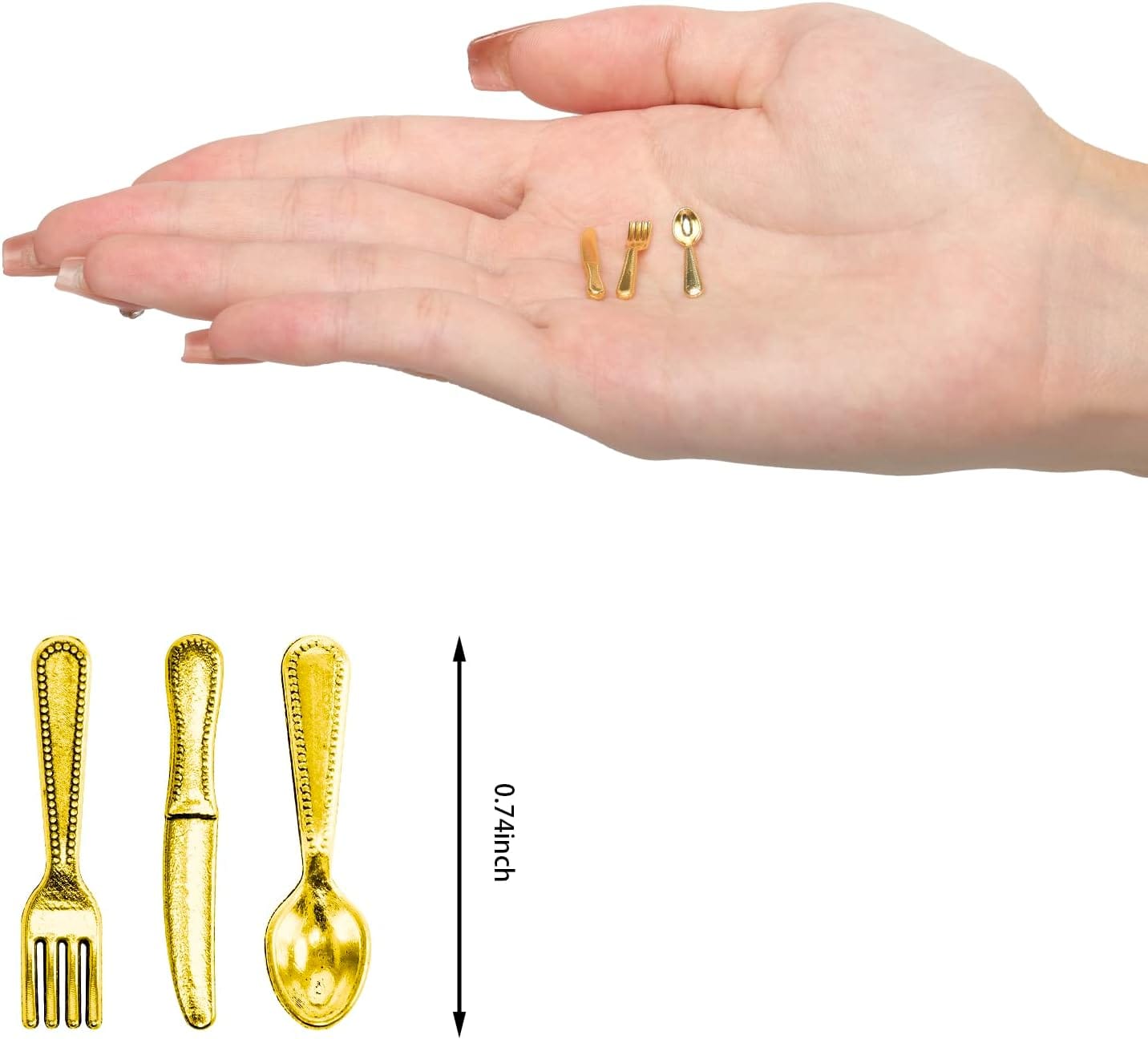 90 Pcs Miniature Knife Fork Spoon 1:12 Mini Kitchen Cutlery Set for Mini House Fairy Garden Decoration Accessories DIY Ornaments Birthday Gifts, Gold - Image 3