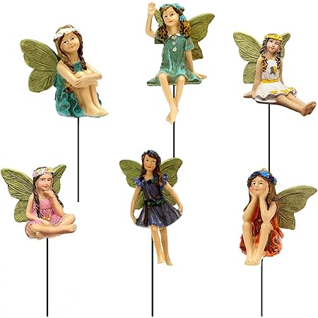 SisBroo Fairy Garden Accessories Outdoor Indoor, 6pcs Miniature Fairies Figurines for Pot Plants and Mini Garden Lawn Decorations