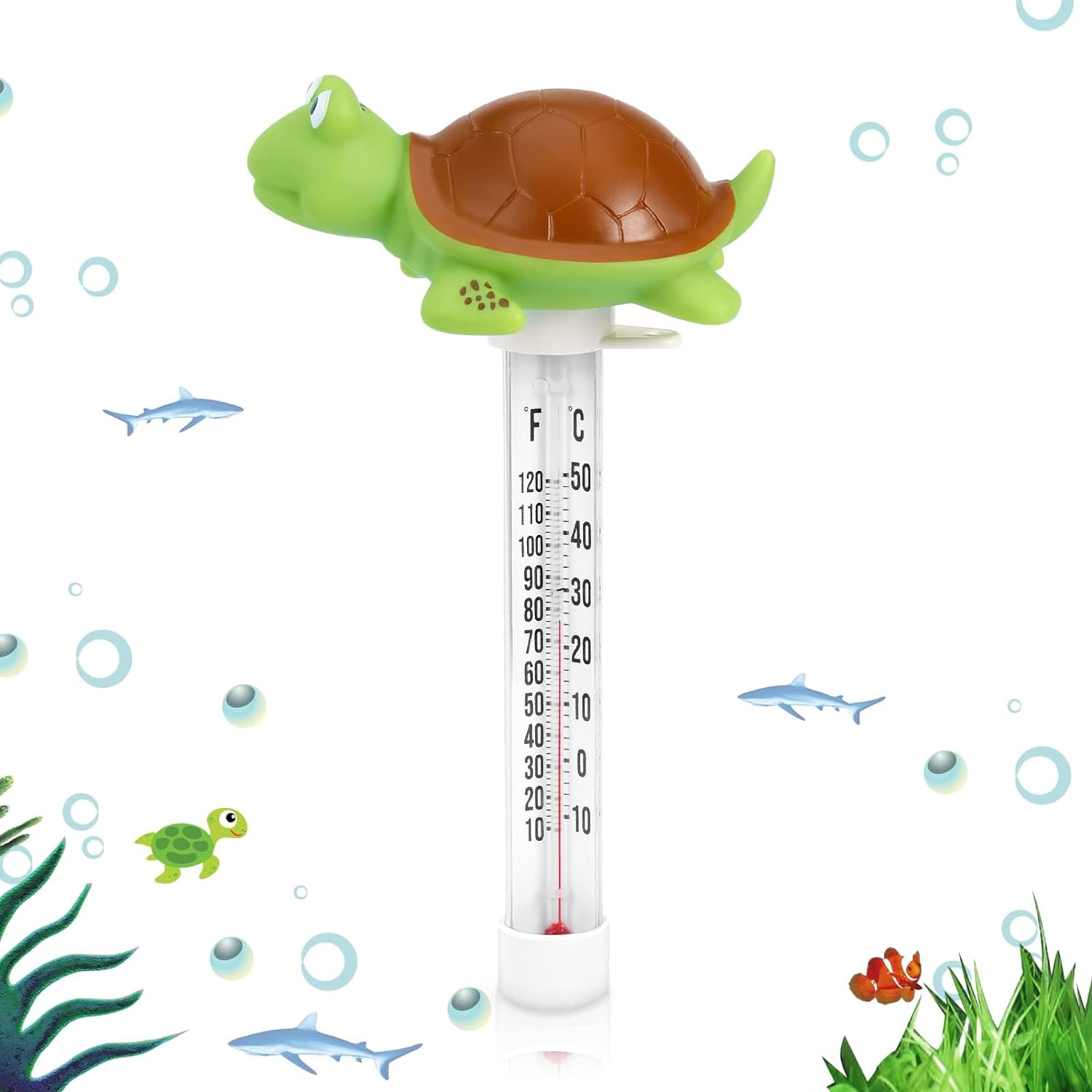 Floating Pool Thermometer, Large Display with String Easy to Read, Shatter Resistant, for Outdoor & Indoor Swimming Pools, Spas, Hot Tubs & Aquariums (Turtle) - Image 2