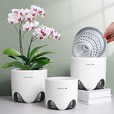 Meshpot 5 inch Orchid Pots with Holes for Repotting,Set of 2,Double Layer Plastic Imitate Ceramic Orchid Planter Provide Good